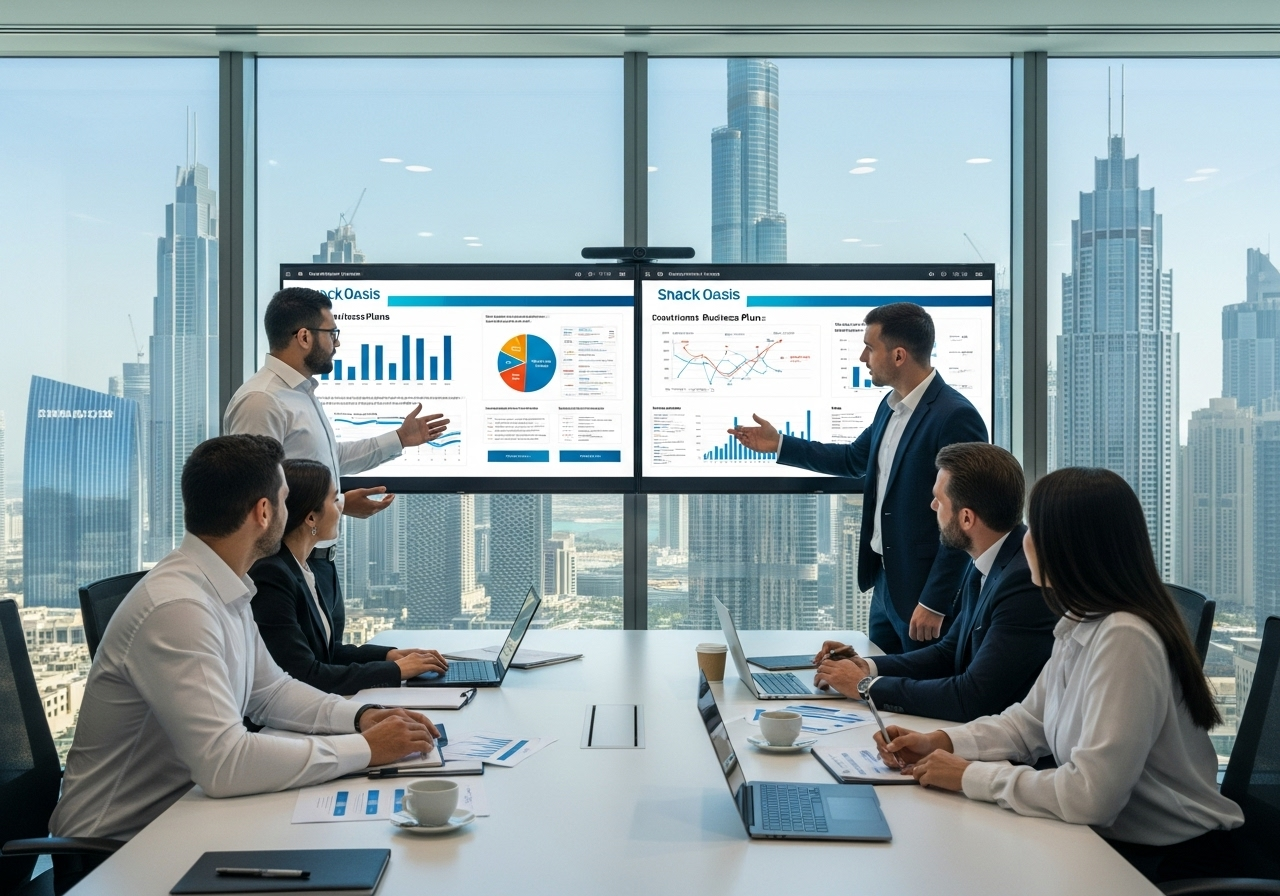 Snack Oasis leadership team in Dubai office planning vending machine expansion
