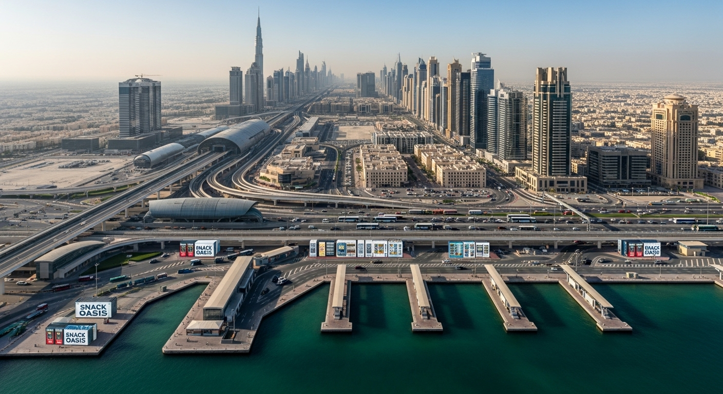 Dubai transportation network showing RTA locations where Snack Oasis operates