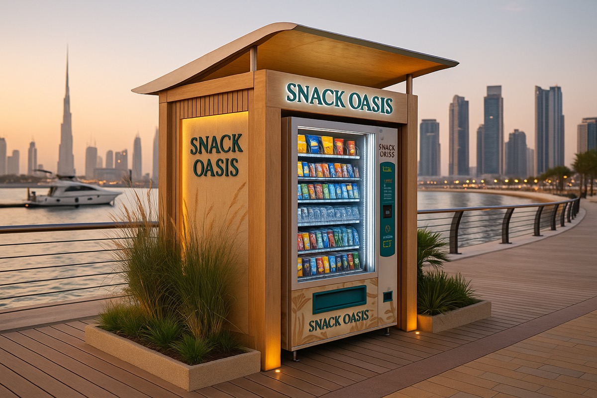Snack Oasis vending machine with Dubai skyline